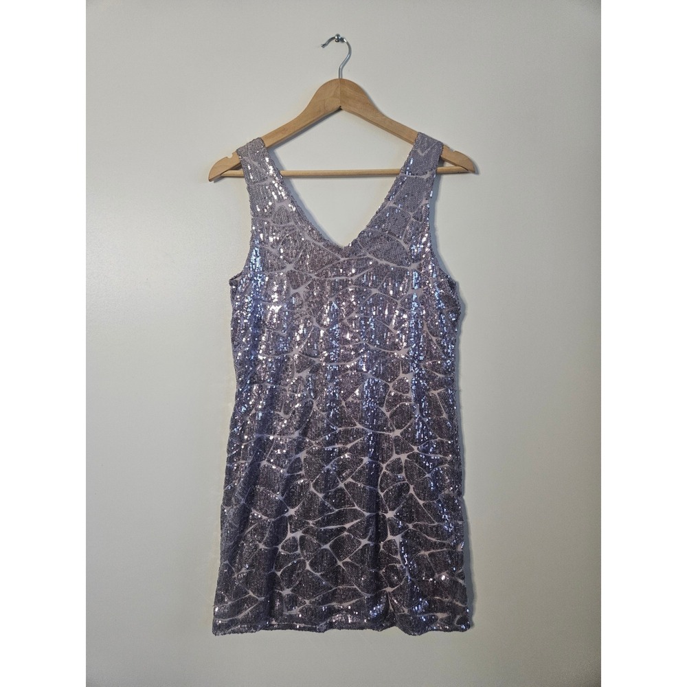 Gianni Bini Lavender Sequin V-Neck Mini Dress Sleeveless Party Cocktail Medium - Picture 2 of 6